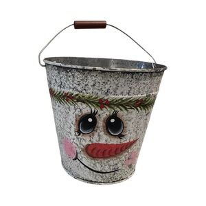 Hand painted Snowman Metal Bucket- NWT